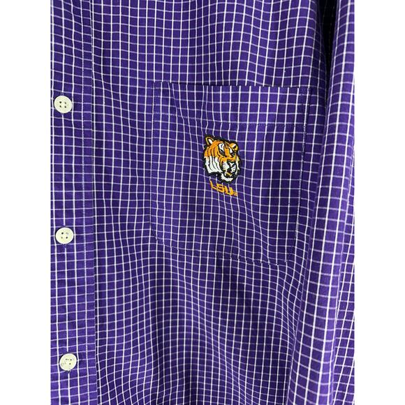 Crable Sportswear LSU Tigers Mens Shirt Size Medium Purple Windowpane Plaid - Picture 5 of 9